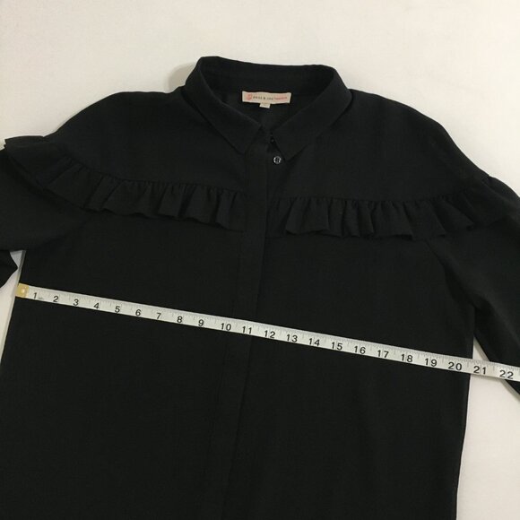 Paul & Joe Sister Black Flowy Semi-Sheer Blouse Size 3 Button Down Collar Ruffle - Picture 11 of 14